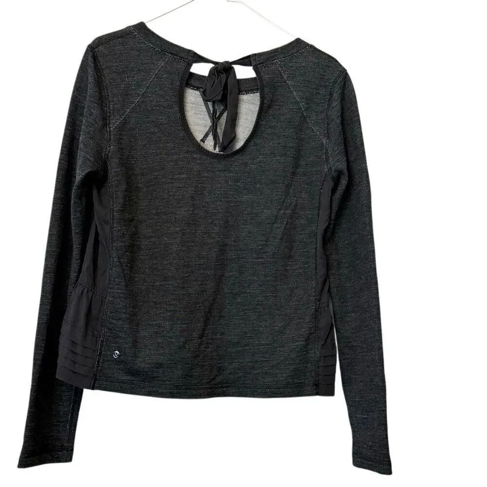 Lululemon Athletica Sattva 100% Merino Tie Back Pullover Black Sweatshirt Sz 10